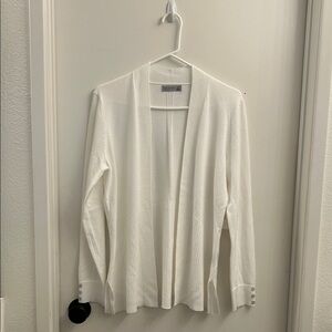 Classic Open-Front White Women's Cardigan with Button Cuffs
